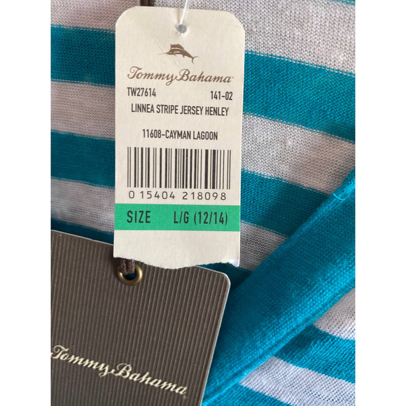 Tommy Bahama women's shirt Large Linnea stripe jersey henley Linen turquoise - Picture 5 of 9